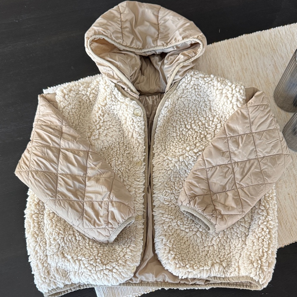 Zara Cream and Tan Kids Puffer Jacket